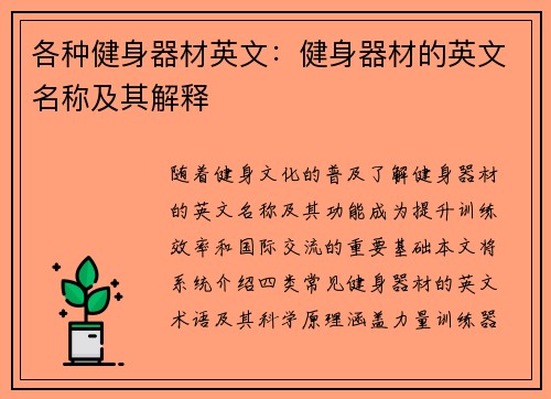 各种健身器材英文：健身器材的英文名称及其解释